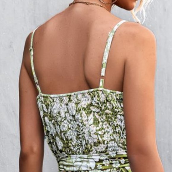 Floral Frill Trim Scoop Neck Spaghetti Strap Dress - Picture 6 of 7